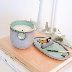 El Yapımı Rustik Seramik Tütsülük | Gri Yeşil