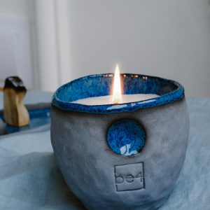 Gri/Mavi Seramik Amber Kokulu Doğal Soya Mumu | El Yapımı Aromaterapi Mum |Doğal Soya Mumu