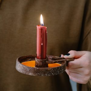 El Yapımı Seramik Şamdan | Dekoratif Mumluk | Doğal ve Şık Ev Dekorasyonu | Kahverengi Turuncu