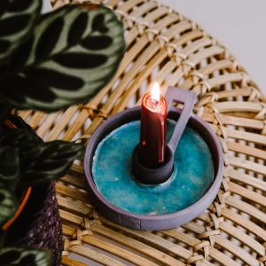 El Yapımı Seramik Şamdan | Dekoratif Mumluk | Doğal ve Şık Ev Dekorasyonu | Gri Yeşil