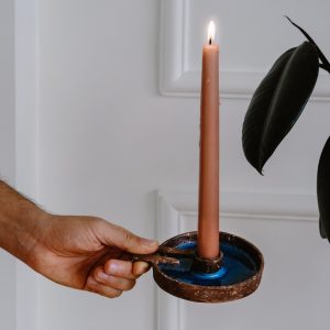 El Yapımı Seramik Şamdan | Dekoratif Mumluk | Doğal ve Şık Ev Dekorasyonu | Kahverengi Mavi