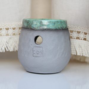 El Yapımı Rustik Seramik Buhurdanlık | Gri Yeşil