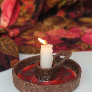 El Yapımı Seramik Şamdan | Dekoratif Mumluk | Doğal ve Şık Ev Dekorasyonu | Kahverengi Kırmızı