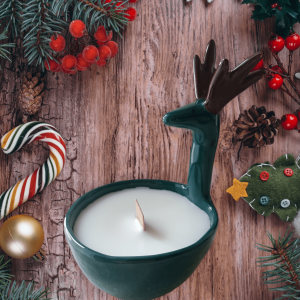 Yeşil Geyik Seramik Soya Mumu | Tarçın, Karanfil ve Portakal Kokusu | Be4 Rituals